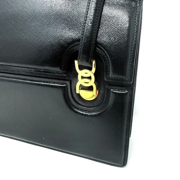 Gucci Vintage 60s Black Leather Top Handle Bag